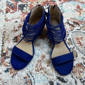 Nine West blue zip up shoes with tiny wedge